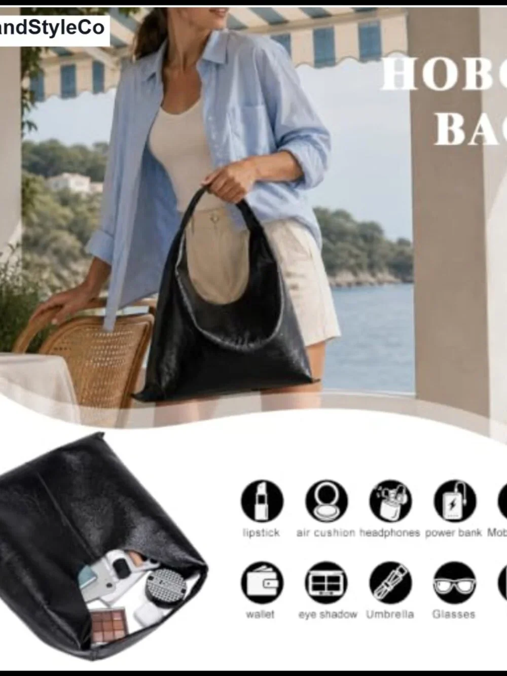 Slouchy Hobo Bag Faux Leather Shoulder Bag Vegan Leather Work Tote Purse
